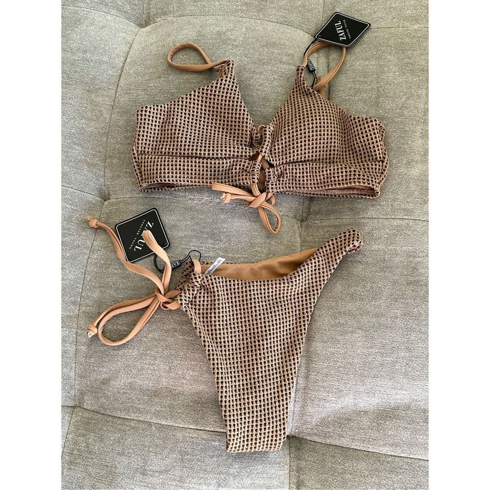 Texture tanking asymmetrical bottom and lace up top NWT